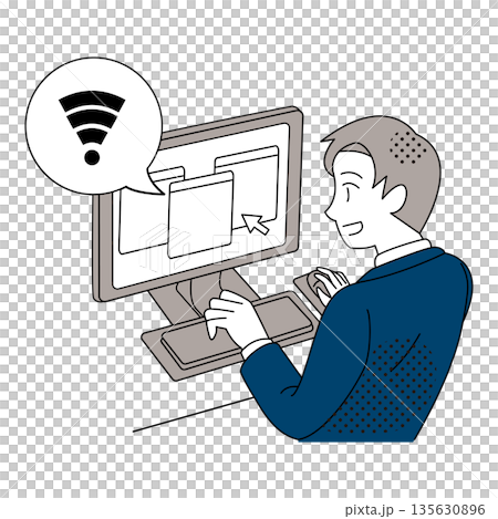 Wi-Fi接続が安定し快適に作業するビジネスマンのイラスト Wi-Fi接続が安定し快適に作業するビジネスマンのイラスト 135630896