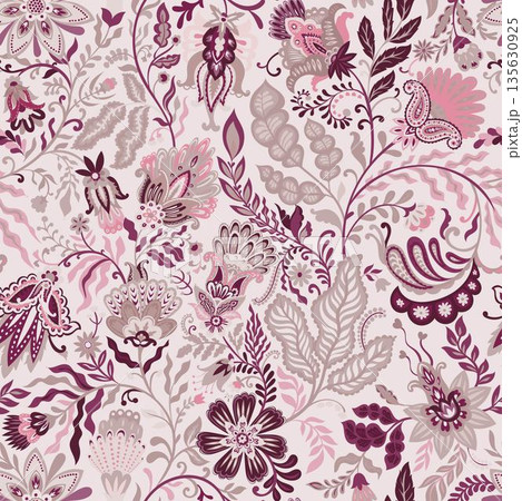Soft Blush Folk Floral Pattern 135630925