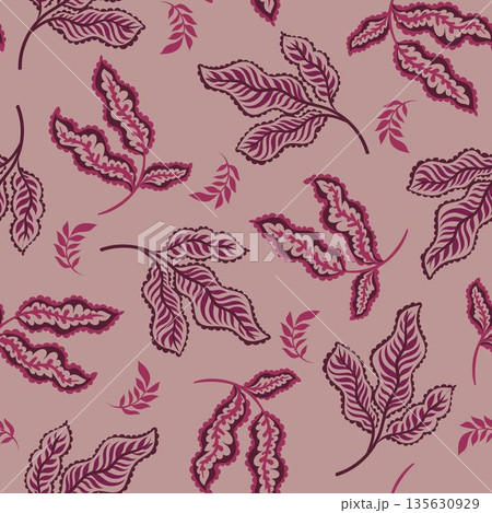 Dusty Rose Folk Leaf Pattern 135630929