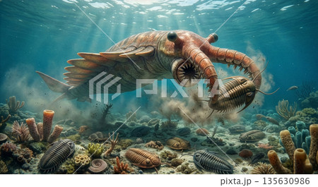 恐竜たちの群れ 壮大な大自然の川辺 3DCGイラスト リアル 古生物 恐竜たちの群れ 壮大な大自然の川辺 3DCGイラスト リアル 古生物 135630986