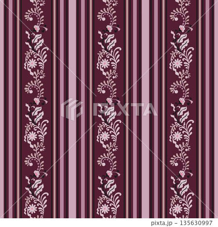 Dark Plum Romantic Folk Floral Stripe 135630997