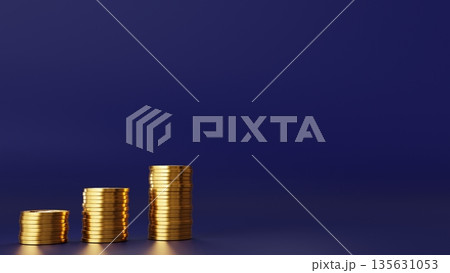 ネイビー背景の左側の金貨と右側のコピースペース 信頼ある金融ビジネス・安定した資産運用のイメージ 135631053