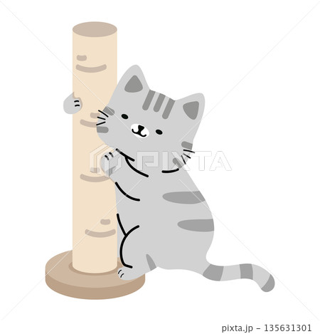 Cute Cat Scratching Post Illustration animal Cute Cat Scratching Post Illustration animal 135631301