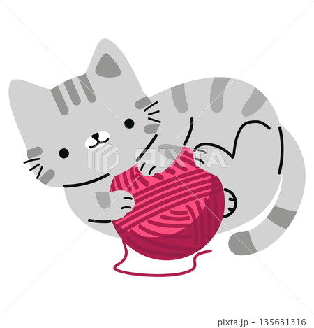 Cute Kitten Playing with Yarn Ball Cute Kitten Playing with Yarn Ball 135631316