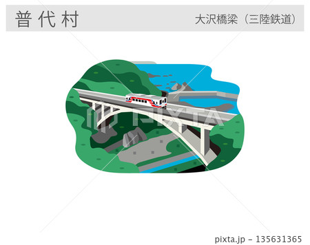 岩手県普代村の観光名所イラスト:三陸鉄道の大沢橋梁(絶景スポット) 岩手県普代村の観光名所イラスト:三陸鉄道の大沢橋梁(絶景スポット) 135631365