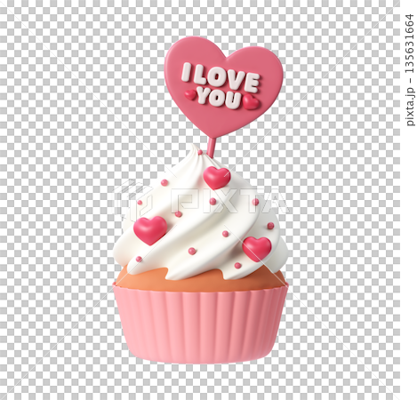 Cute Pink Cupcakes with I Love You 3D Illustration for Valentine's Day or Wedding Cute Pink Cupcakes with I Love You 3D Illustration for Valentine's Day or Wedding 135631664