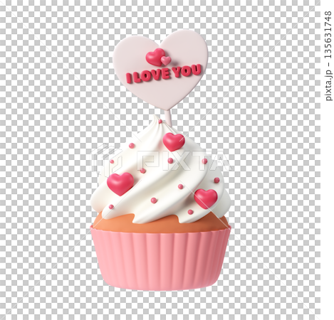 Pink 3D Love Cupcake for Valentine's Day Pink 3D Love Cupcake for Valentine's Day 135631748