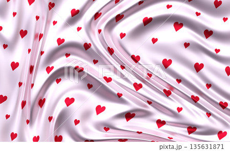 Abstract glossy 3D background with red hearts. Romantic backdrop for Valentine's Day or wedding greeting cards. 135631871