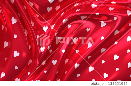 Romantic abstract background with red heart pattern on glossy fabric texture Romantic abstract background with red heart pattern on glossy fabric texture 135631955