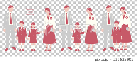 入学式の親子のイラスト素材 ベクター 春 小学校 白背景 135632903