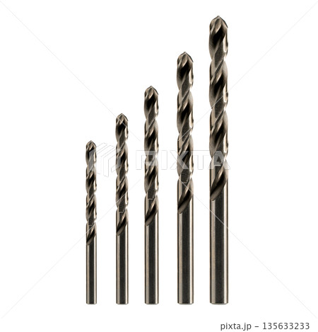 A set of five drill bits with a silver color 135633233