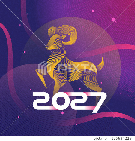 Chinese New Year banner design with zodiac goat for 2027 135634225