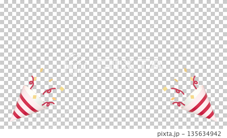 パーティークラッカーの3DCGフレームイラスト。誕生日や新年などのお祝いのためのあしらい素材 135634942