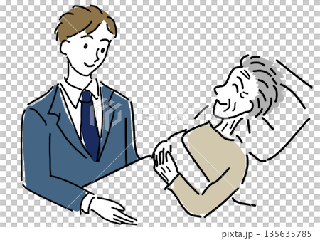 Male office worker caring for elderly people, business carer 135635785