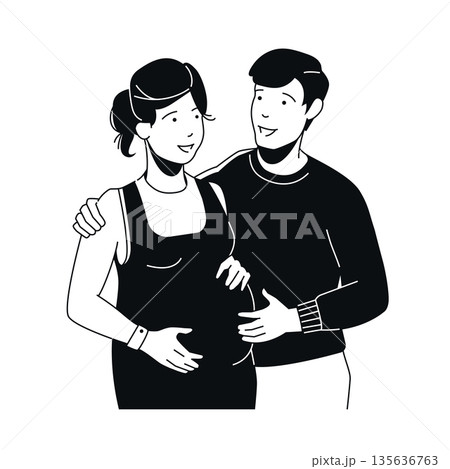 Expecting Parents - Black and White Flat Design Illustration Expecting Parents - Black and White Flat Design Illustration 135636763