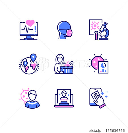 Coronavirus disease - line design style icons set Coronavirus disease - line design style icons set 135636766