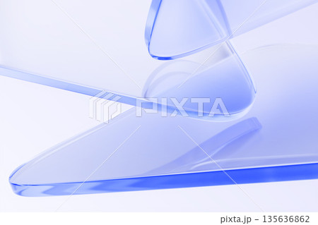 Blue glass 3d background with floating transparent triangles overlapping. Render light crystal surfaces with reflection. Abstract bg for technology presentation. Modern wallpaper. 3D illustration Blue glass 3d background with floating transparent triangles overlapping. Render light crystal surfaces with reflection. Abstract bg for technology presentation. Modern wallpaper. 3D illustration 135636862