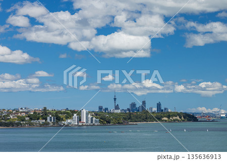 ニュージーランド オークランドのセントヘリアーズから見える市街地とスカイタワー ニュージーランド オークランドのセントヘリアーズから見える市街地とスカイタワー 135636913