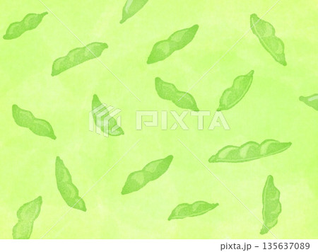 黄緑をバックに枝豆のさやが模様になった背景素材イラスト 黄緑をバックに枝豆のさやが模様になった背景素材イラスト 135637089