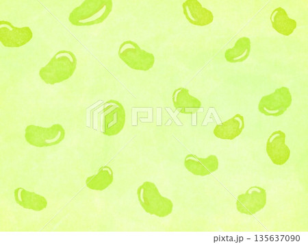 黄緑をバックに沢山の豆が模様になった背景素材イラスト 135637090