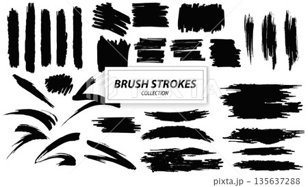 ブラシストロークのセット 黒いインクのグランジベクター素材 ブラシストロークのセット 黒いインクのグランジベクター素材 135637288