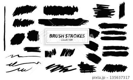 ブラシストロークのセット 黒いインクのグランジベクター素材 ブラシストロークのセット 黒いインクのグランジベクター素材 135637317