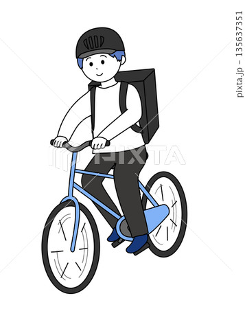 自転車で食べ物の宅配をする男性　 135637351