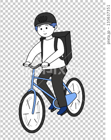 自転車で食べ物の宅配をする男性　 135637351