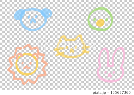 Line marker doodle style simple animal face illustration set Line marker doodle style simple animal face illustration set 135637360