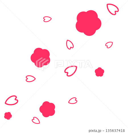 鮮やかなピンク色のシンプルな花と花びら 鮮やかなピンク色のシンプルな花と花びら 135637418