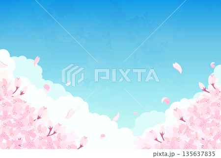 桜と青空のイラスト_横3 135637835