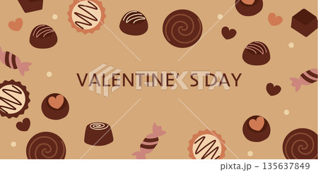 バレンタイン素材 チョコレートの背景イラスト スイーツ バレンタイン素材 チョコレートの背景イラスト スイーツ 135637849