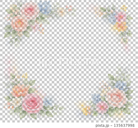 水彩風 花のフレーム　やさしいパステルカラーの背景コピースペース 135637998