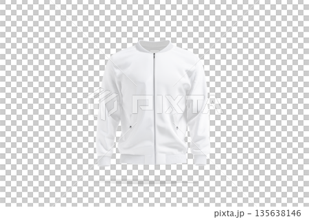 Blank white bomber jacket mockup, png, transparent background, 3d rendering. Empty windbreaker clothing with zipper mock up, cut out. Clear satin or textile waterproof coat for urban outwear template. 135638146
