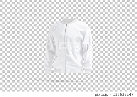 Blank white bomber jacket mock up, png, transparent background, 3d rendering. Empty satin or silk waterproof apparel mockup, cut out. Clear jersey jacket with pocket for urban outwear template. 135638147