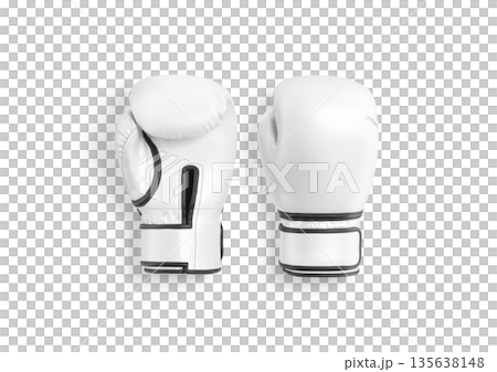 Blank white boxing gloves mockup, png, transparent background, cut out, 3d rendering. Empty activewear hand protection equipment mock up, top view. Clear leather boxer glove for sparring template. 135638148