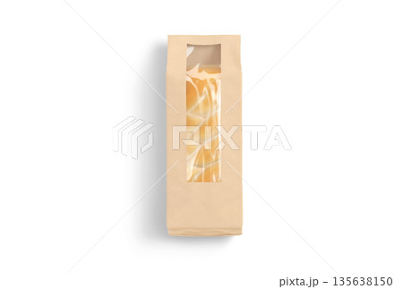 Blank craft paper pack with window for bread mockup, png, transparent background,3d rendering. Empty baguette or toast loaf protection packaged mock up, cut out. Clear brown papery wrapping template. Blank craft paper pack with window for bread mockup, png, transparent background,3d rendering. Empty baguette or toast loaf protection packaged mock up, cut out. Clear brown papery wrapping template. 135638150