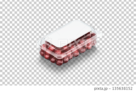 Blank plastic box with cherry mockup, png, transparent background, 3d rendering. Empty red sweet cherries container mock up, cut out. Clear summer fresh berry heap supermarket packaging template. Blank plastic box with cherry mockup, png, transparent background, 3d rendering. Empty red sweet cherries container mock up, cut out. Clear summer fresh berry heap supermarket packaging template. 135638152