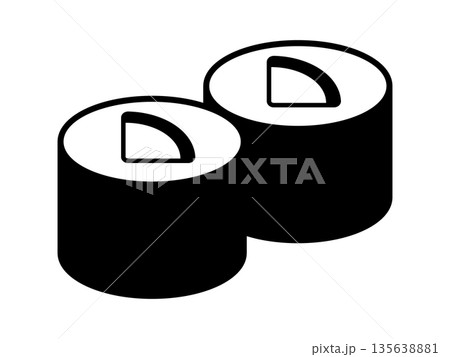 かっぱ巻きの寿司アイコン　モノトーン 135638881
