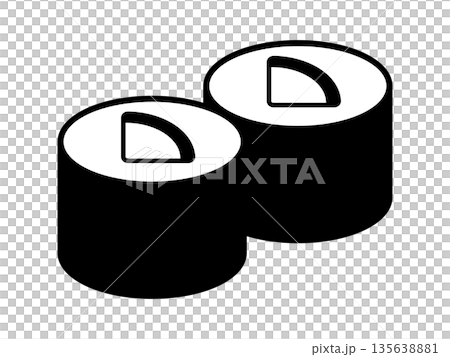 かっぱ巻きの寿司アイコン　モノトーン 135638881