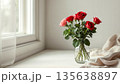 Bouquet of roses bringing natural beauty and romance to a windowsill setting 135638897