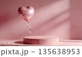 Pink heart balloon and round podium on pink background for Valentines day 135638953