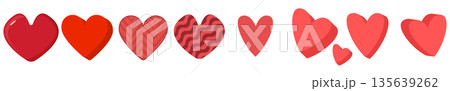 Red heart icons set vector illustration, creative cartoon 3D and patterned hearts isolated on white background for Valentine s Day , Mother s Day design, Heart month Red heart icons set vector illustration, creative cartoon 3D and patterned hearts isolated on white background for Valentine s Day , Mother s Day design, Heart month 135639262