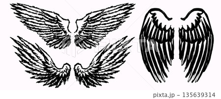 Grunge angel wings. street art style drawing. brush drawn elements. Can be used as bird, devil or Grunge angel wings. street art style drawing. brush drawn elements. Can be used as bird, devil or 135639314