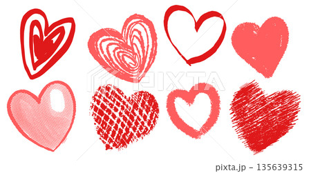 Set of hand drawn hearts. Grunge brush collection scribble markers hearts isolated on white 135639315