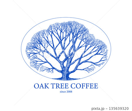 Sample logo idea for your company with old oak tree. Symbol of growth, stability and ecology. Hand 135639320