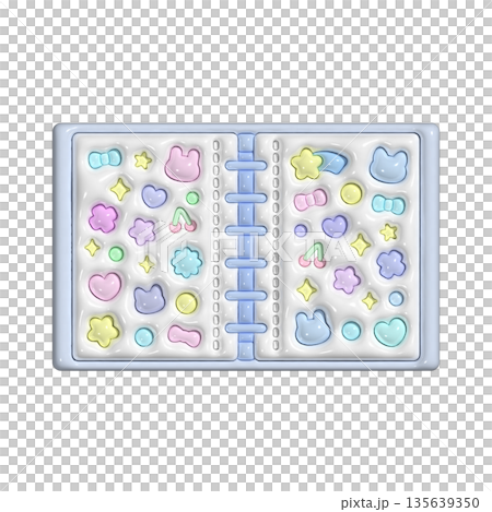 かわいい3Dのぷっくりシール帳　ブルー 135639350