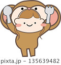 スプーンとフォークを持ったサル 135639482