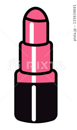 Lipstick icon. Simple vector icon of pink lipstick partially extended from a black casing. Chic and bold. Pink doll aesthetic. Barbiecore Lipstick icon. Simple vector icon of pink lipstick partially extended from a black casing. Chic and bold. Pink doll aesthetic. Barbiecore 135639691