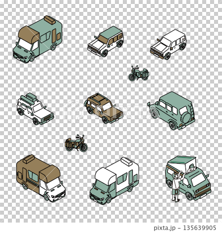 Illustration set of cars and motorcycles that can be used for outdoor and travel scenes 135639905